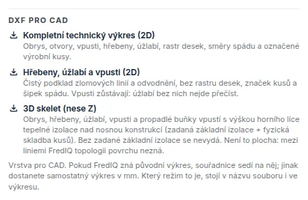 Blok DXF pro CAD se třemi variantami výkresu a popisem, co která obsahuje