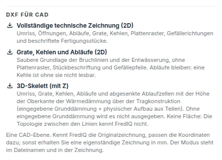Block DXF für CAD mit drei Varianten der Zeichnung und einer Beschreibung, was jede enthält