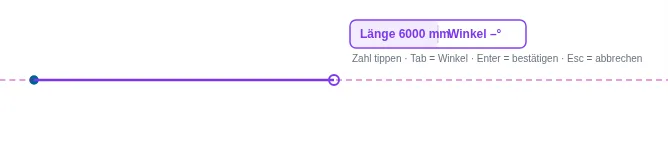 Eingabe der Kantenlänge als Zahl: gezeichnete Kante mit dem Feld Länge am Cursor