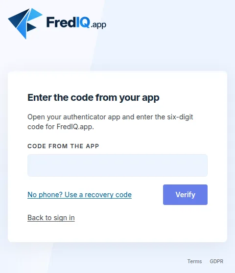 Signing in with two-factor authentication: the Code from the app field and the Verify button