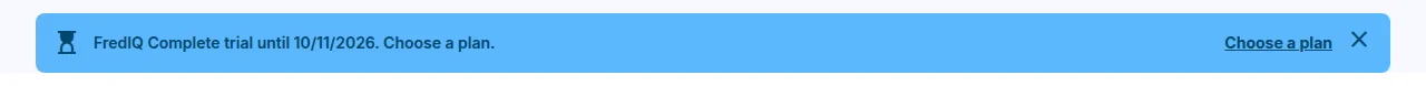 The trial bar at the top of the application with the end date and the Choose a plan link